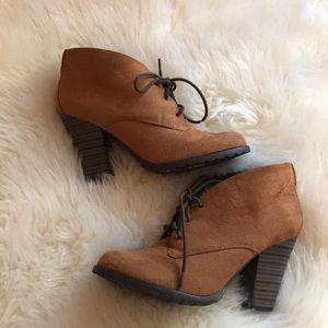 Tan suede lace up booties